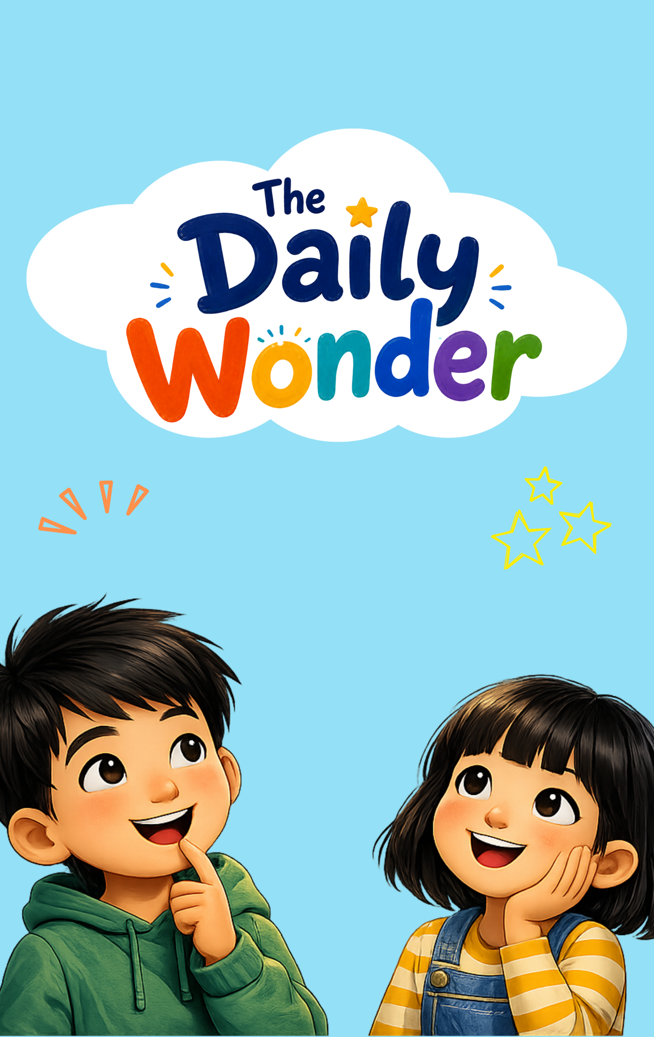 The Daily Wonder card cover with the logo and two curious kids