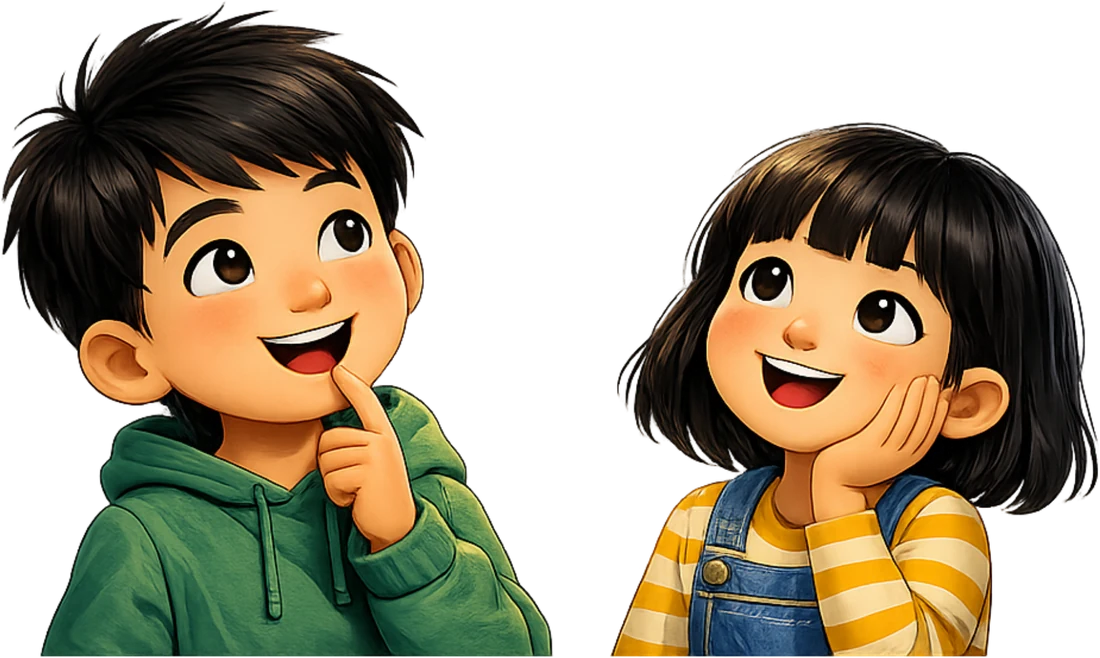 A boy and a girl looking up, wondering